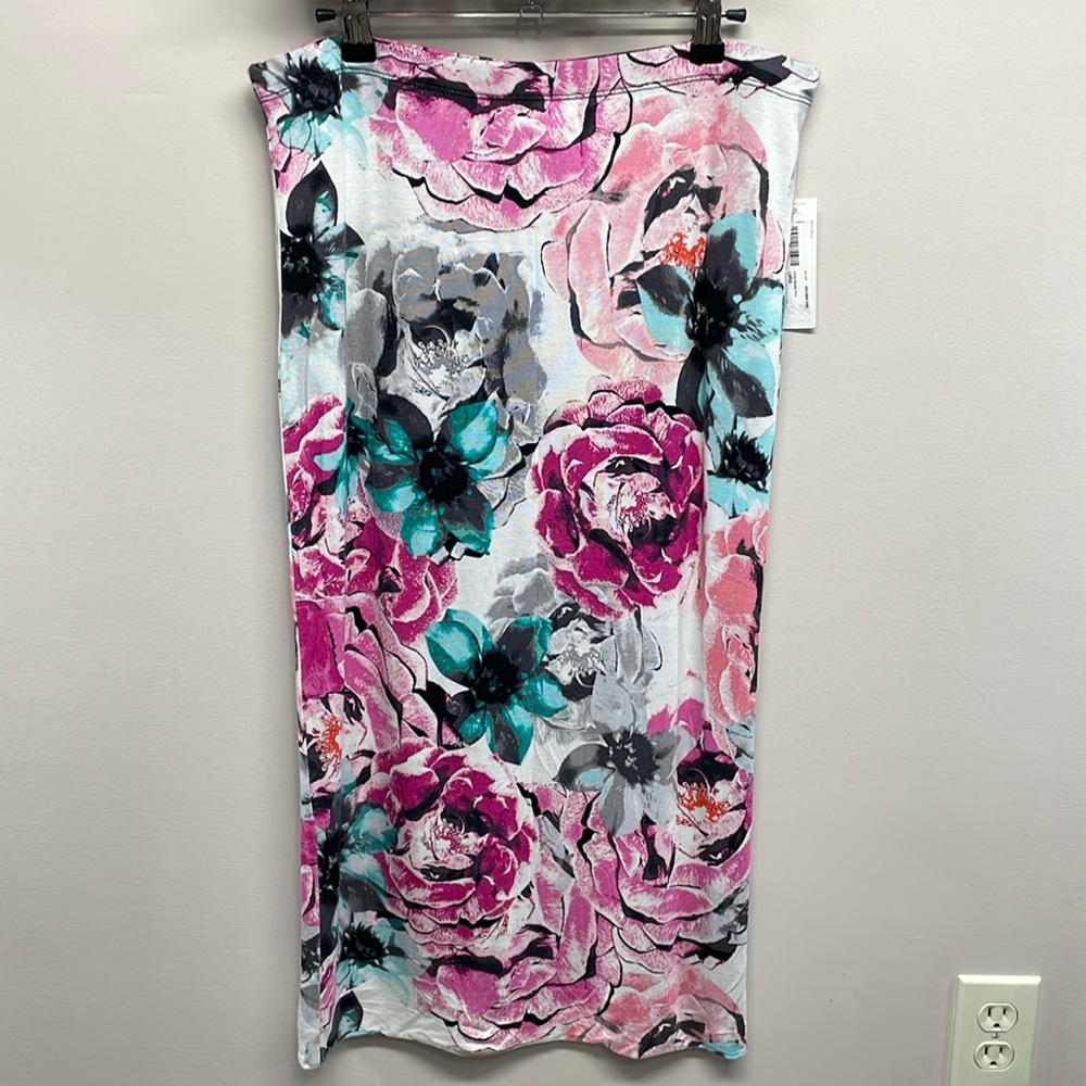 NWT Bisou Bisou Michele Bohbot Floral Garden Print Pull On Bodycon Maxi Skirt L